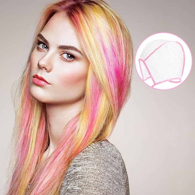 6 Pieces Highlighting Cap Hair Frosting Cap Highlight for Dye Color with Plastic Hooks Hair Coloring Salon Hairdressing Tool Kit Supplies(Pink)