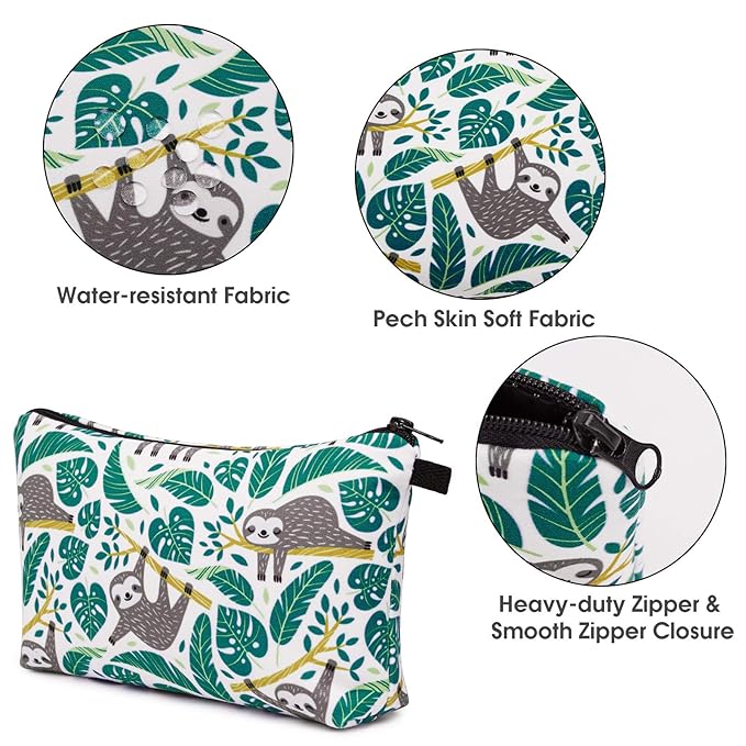 WANDF Cosmetic Bag for Women Makeup bag Organizer Small Mini Makeup Pouch for Purse Water Resistant Girls Gift (Sloths)