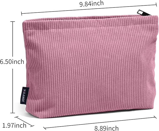 MAANGE Cosmetic Bags for Women Small Makeup Bag for Purse Corduroy Makeup Pouch Travel Makeup Bag with Metal Zipper Make Up Bag for Travelling(PINK)
