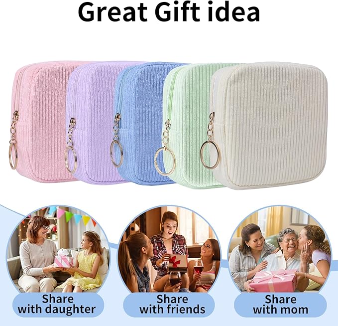 Sanitary Napkin Storage Bag, Preppy Corduroy Period Bag for Women, Cute Portable Period Pouch with Zipper, Sanitary Pads Bag Tampons Holder for Purse, First Period for Women Ladies