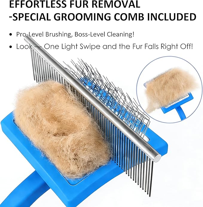 Slicker Brush for Dogs, Large Dog Brush to Long Haired Dogs for Goldendoodles Poodles Doodles Bernedoodles, Long Pin Grooming Kits to Dematting & Reducing Tangles and Fluff, Blue