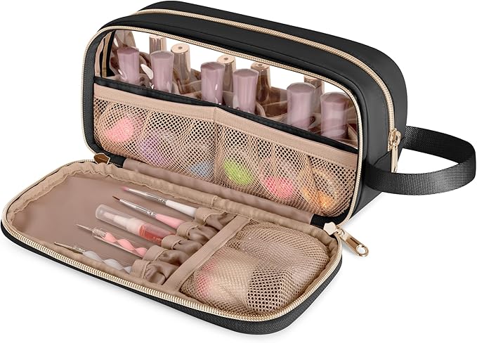 Nail Polish Organizer Case Fits 12 Bottles (15ml), Nail Polish Supplies Storage Bag with Clear Window, Black