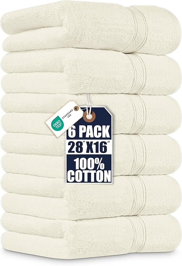 Utopia Towels 6 Pack Premium Hand Towels Set, 16 by 28 inches, 100% Ring Spun Cotton, Ultra Soft and Highly Absorbent 600GSM Towels for Bathroom, Gym, Shower, Hotel, and Spa, Ivory