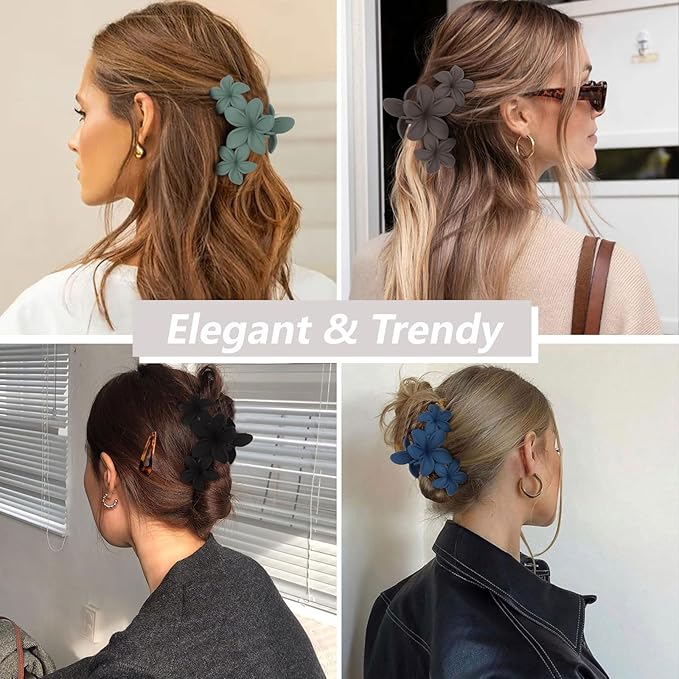 Flower Hair Clips for Women 4PCS Matte Flower Claw Clips Non-slip Cute Claws for Thick Thin Hair Strong Hold Fashion Accessories for Women Girls