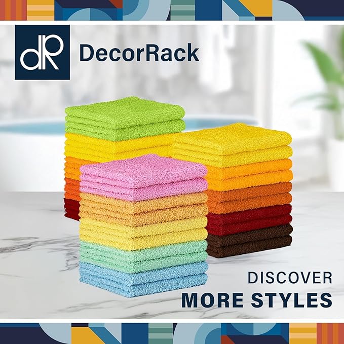 DecorRack 20 Pack 100% Cotton Wash Cloth, Luxurious Soft, 12 x 12 inch Ultra Absorbent, Machine Washable Washcloths, Assorted Set 2 (20 Pack)