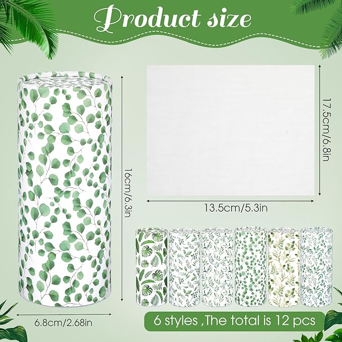 Outus 12 Pcs Eucalyptus Leaves Car Tissues Cylinder Holder with 3 Ply Facial Tissue Bulk Round Tissue Holder Travel Tissues Boxes Container for Car Cup Wedding Birthday Party