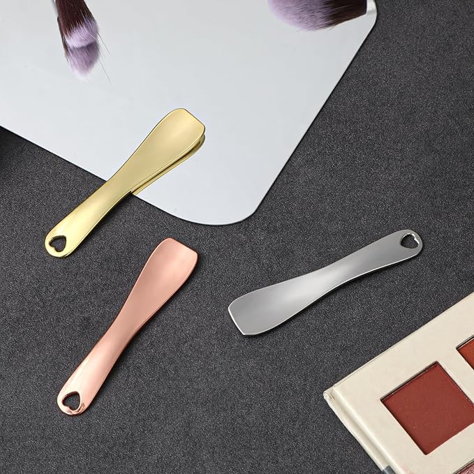 3 Pack Cosmetic Lotion Spatula Metal Makeup Spatula Face Cream Scoop Spatulas Mini Skin Care Spoon Reusable Applicator Tool for Face Mask Cream Lotions