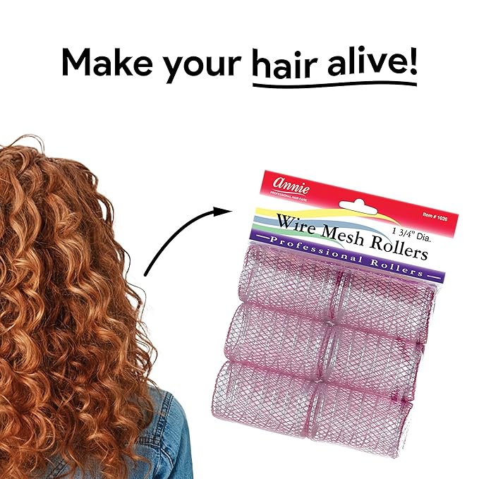 Annie Wire Mesh Rollers – Jumbo 1 3/4 Inch Hair Curlers for Maximum Volume & Body, Heatless Styling Tools for Long Hair – 6 Count (Purple)
