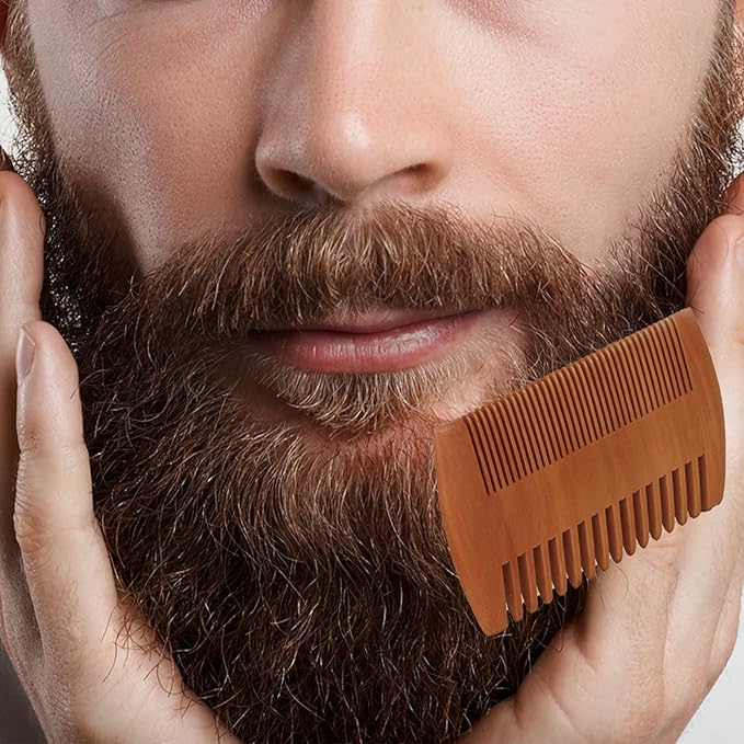 Fan Wu Beard Brush and Dual-Sided Wood Comb Set – Natural Boar Bristle Grooming Kit with Velvet Travel Pouch, Anti-Static for Beard, Mustache & Hair – Gift for Men
