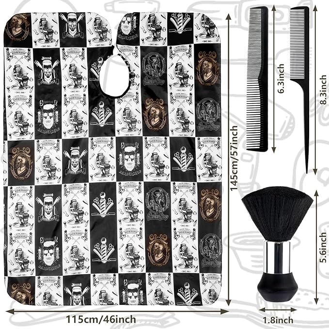 FEBSNOW Hair Cutting Cape Kit,Professional Barber Cape with Neck Duster Brush for Adults Waterproof Salon Cape with Adjustable Closure Snap Salon Barber Supplies 47x55 Inches(Black and White Plaid)