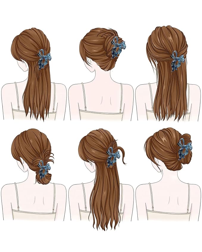 Mesovor 4 pack Cute Bow Claw Clip for Women, Nonslip Large Matte Strong Hold Bows Hair Clips for Thin and Thick Hair | Chic Hair Styling Accessories (Blue Leopard, Coffee Leopard)