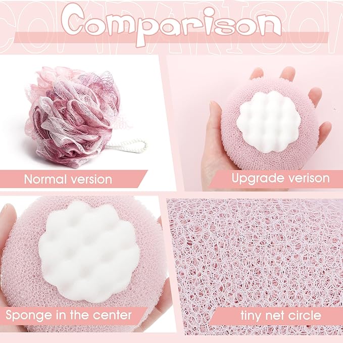 2 Pcs Soft Sunflower Suction Cup Bath Ball Exfoliating Mesh Bath Sponge Bath Body Brush Cleaning Scrubber Bath Sponge Brush with Comfortable Non-Slip Handle