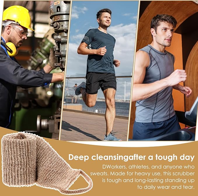 Extra Rough Exfoliating Back Scrubber, Large Natural Exfoliation Washcloth, Long Durable Body Scrubber for Men Women Workers Athletes Daily Deep Cleansing Shower Bath Wash