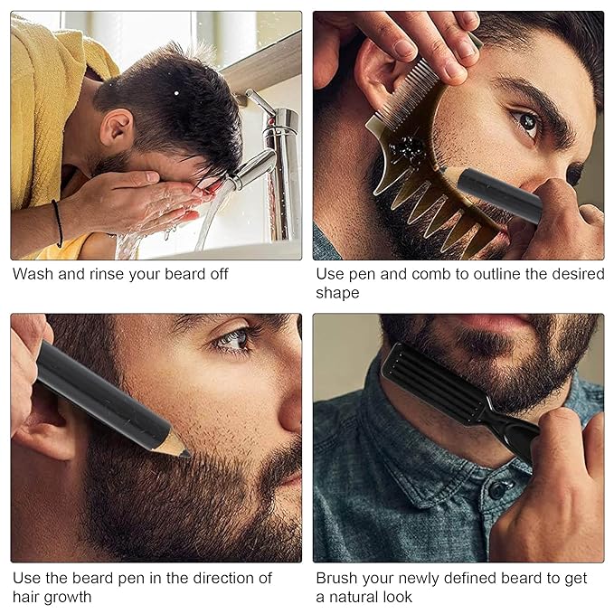 ANGGREK Beard Lineup Pen, White Hairline Pen Professional Beard Pencil Filler Household Beard Pencil Liner Shaping Styling Tool(Black)