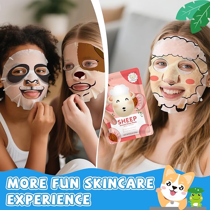 36 Pack Cute Animal Kids Face Mask, Sheet Collagen Moisturizing Face Mask for Girls Teens, Easter Basket Stuffers, Bulk Spa Party Gifts and Birthday Gifts