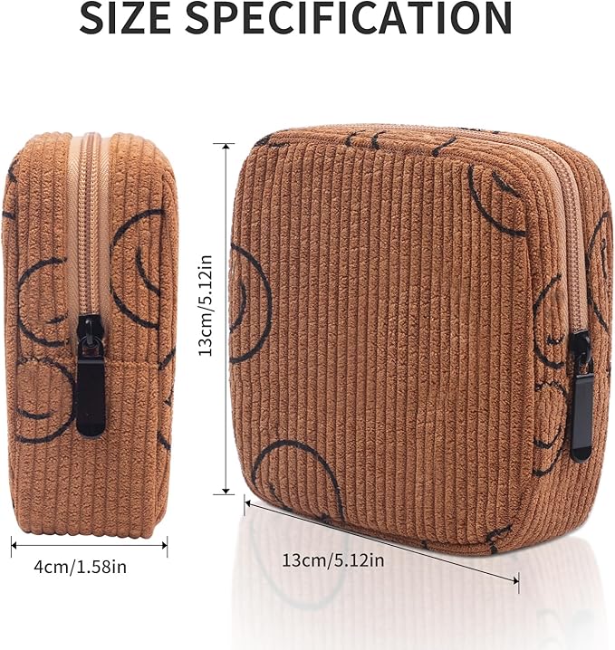 Sanitary Napkin Storage Bag, Corduroy Period Bag for Women, Cute Portable Period Pouch with Zipper, Sanitary Pads Bag Tampons Holder for Purse, First Period