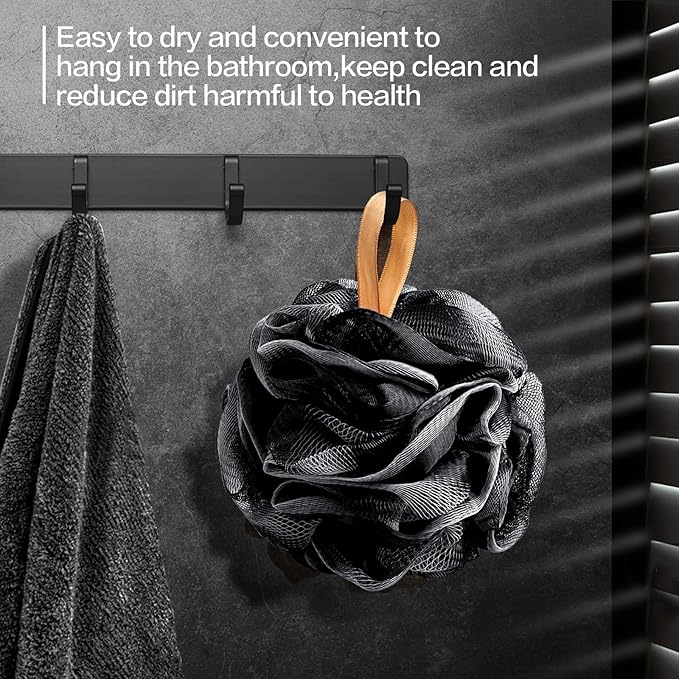 Fishent Loofah Bath Sponge Shower Loofahs, 4 Pack Soft Loofa Exfoliating Body Scrubber Mesh Shower Puff Pouf Ball Luffa for Men and Women(50g/pcs) (Black)