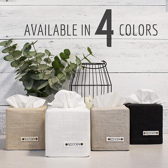 Stylish Tissue Box Cover - This Black Linen Holder Instantly Covers Your Square Tissue Boxes - The Perfect Cube Cover for Your Bathroom and Home