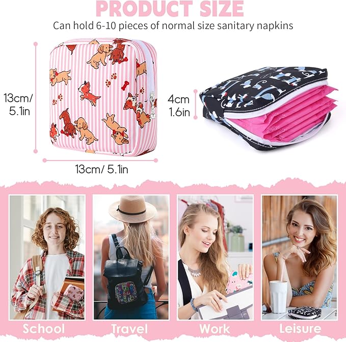 Desing Wish Sanitary Pad Storage Bag Portable Period Bag for Teen Pads/Sanitary Napkins/Small Tampons, Sanitary Napkin Storage Bag First Period Gifts for Teen Girls (Purple Swan)