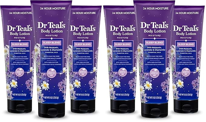 Dr Teal's Sleep Body Lotion,24-Hour Moisture,with Melatonin,Lavender & Chamomile Essential Oils,8 fl oz,(Pack of 6)