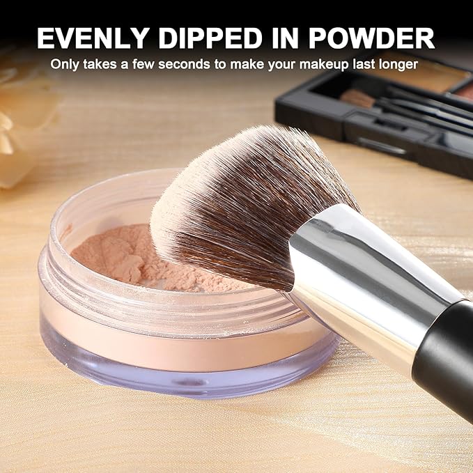 Bronzer Brush for Face - 12CM Fan-shaped Powder Blending Coutour Brush for Loose & Pressed with Fluffy & Soft and Dense Bristles Kabuki Makeup Brushes for Setting Powder, Foundation, Contour, Buffing