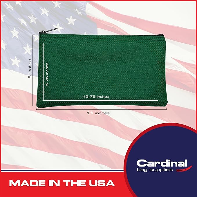 Multipack of 2 Compact Zipper Cloth Pouches, Zipper Bag, Travel Toiletry, Cosmetics, Stationary Case, 11 x 6 inches (Forest Green)
