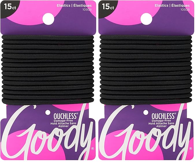 Goody Ouchless Hair Elastics – No Pull,No Breakage,Tangle-Free Hold for Thick,Curly,Coily & Textured Hair –,Black,Long-Lasting Ponytail Holders for Women & Men,15 Count (Pack of 2)