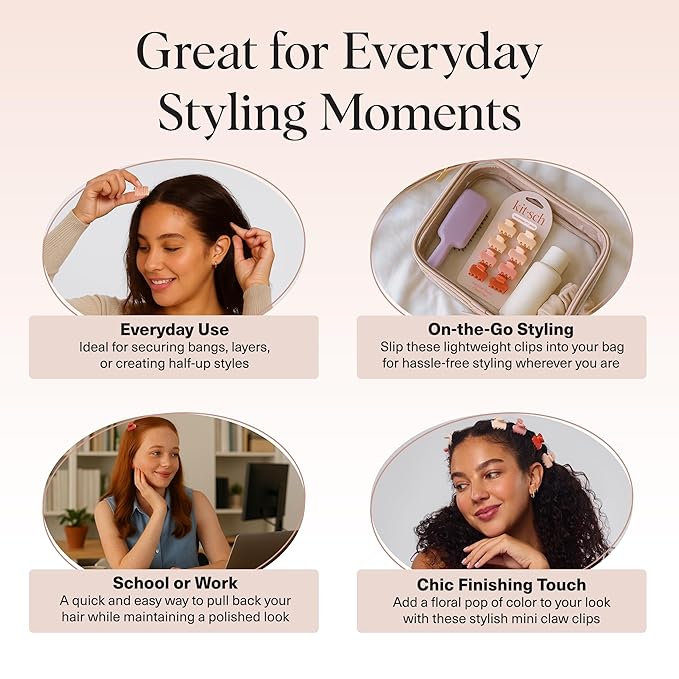 Kitsch Small Hair Clips for Women and Girls – Mini Claw Clips | Hair Accessories | Daily Styling, Recycled, Cherry Blossom Design | Ideal Gifts for Women – 8pc Set