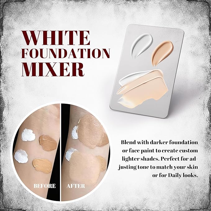 White Liquid Foundation, Waterproof Full Coverage Foundation Mixer, White Base with Makeup Mixing Palette for Goths SFX & Daily Makeup.