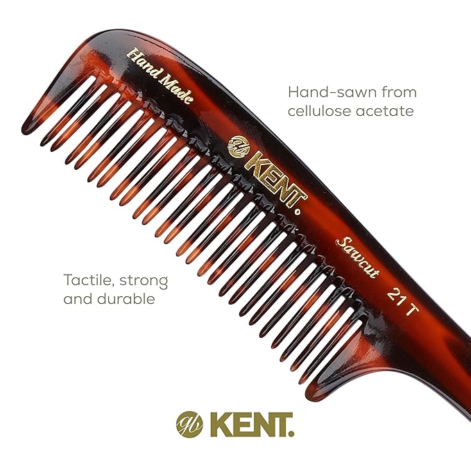 Kent 21T Large Detangling Comb, Double Wide Tooth for Curly Wavy Hair, Detangler Comb for Wet and Dry Hair, Saw-Cut and Hand Polished Made in England