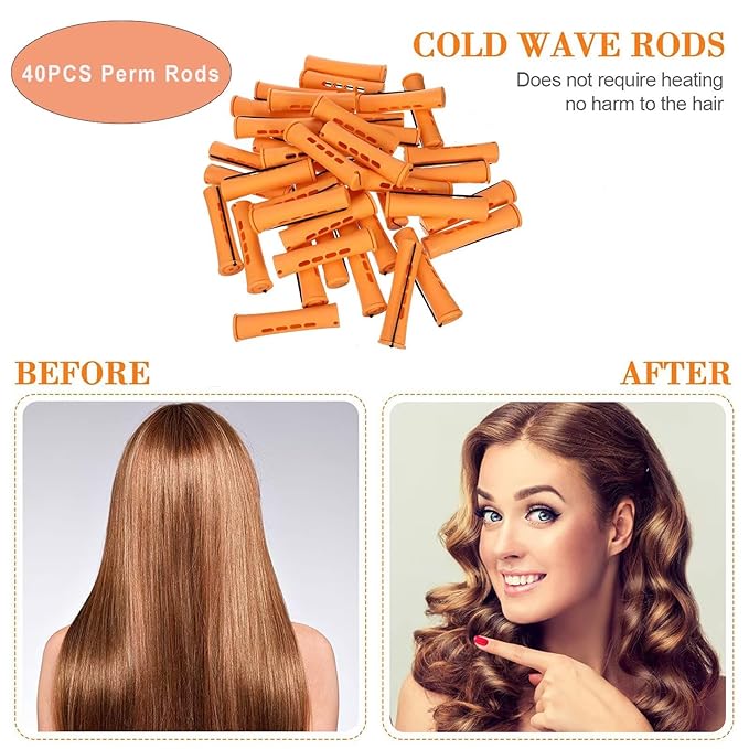 40 Pieces Orange Plastic Perm Rods for Natural Hair Heatless Hair Rollers for Women Hair Roller Curler Styling Tool
