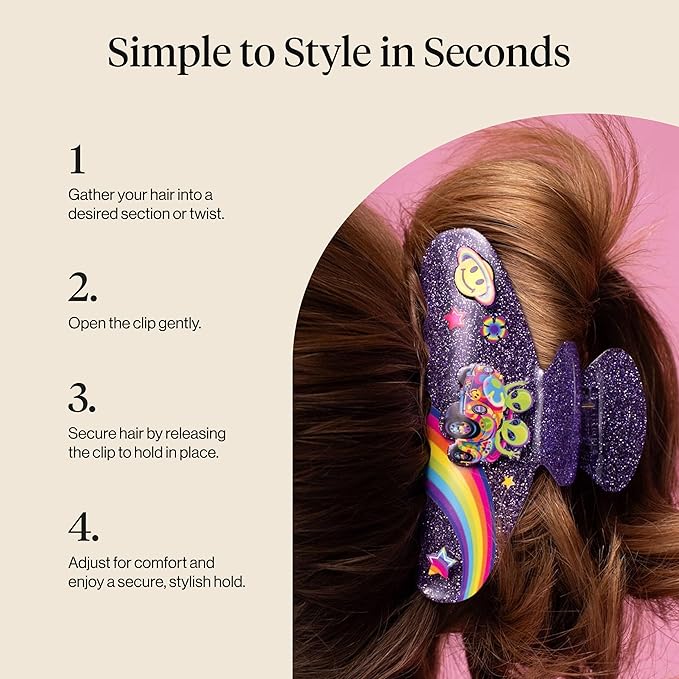 Lisa Frank x Kitsch Purple Glitter Hair Clip for Women – Secure Hold Claw Clip | Sparkly Hair Accessories with Strong Grip | Ideal Gifts for Women, Teens - Zoomer and Zorbit