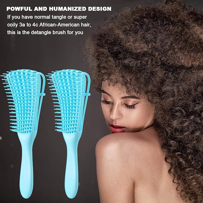 2 Pieces Detangling Brush for Afro America/African Hair Textured 3a to 4c Kinky Wavy/Curly/Coily/Wet/Dry/Oil/Thick/Long Hair, Knots Detangler Easy to Clean (Sky Blue)