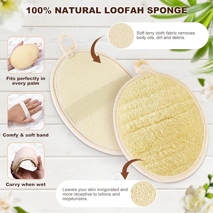 2PCS Natural Exfoliating Loofah Body Scrubber, Premium Loofah Exfoliating Body Scrubber for Bath, Made with Natural Shower Loofah Sponge, Shower Exfoliator for Women and Men