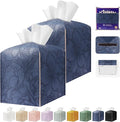 Tissue Box Holder Cover Square Tissue Cube Cover PU Leather Tissue Organizer with Bottom Belt for Bathroom, Tabletop, Kitchen, Night Stands, Office, Home, Car (2, Oceanblue)