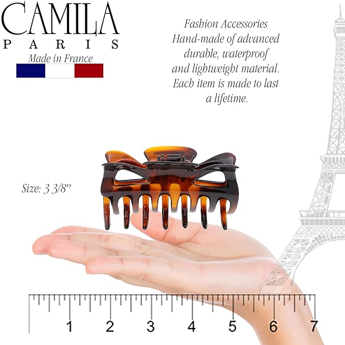 Camila Paris CP42 French Hair Clip for Women, 3.5 inch Tortoise for Thick Volume Hair, Girls Hair Claw Clips Jaw, Durable Styling Hair Accessories for Women, Strong Hold No Slip Grip, Made in France