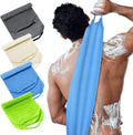 Moukeren Exfoliating Back Scrubber with Handles 4 Pack Nylon Back Exfoliator Extended Length Washers Scrubbers Stretchable Pull Strap Exfoliating Washcloth(Dark Blue, Gray, Beige, Fluorescent Green)