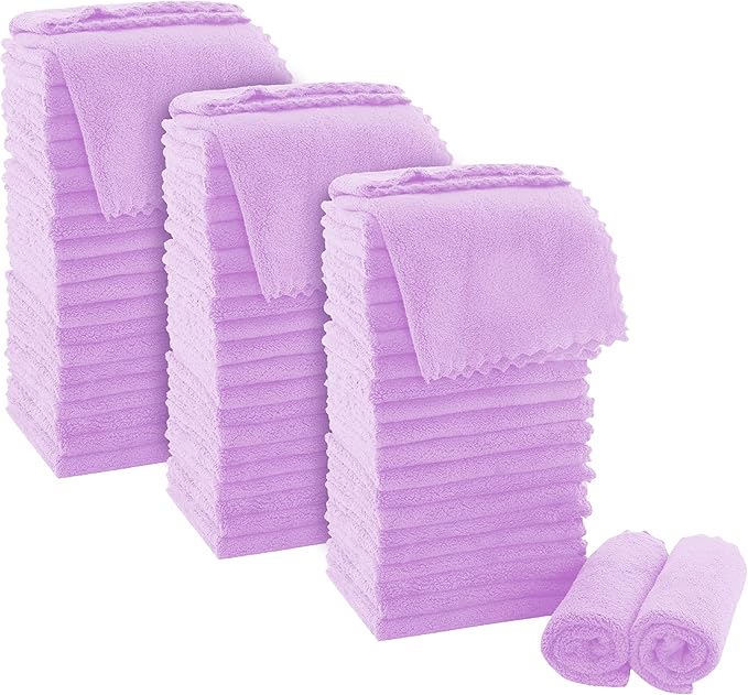 MOONQUEEN Ultra Soft Premium Washcloths Set - 12 x 12 inches - 72 Pack - Quick Drying - Highly Absorbent Coral Velvet Bathroom Wash Clothes (Purple)