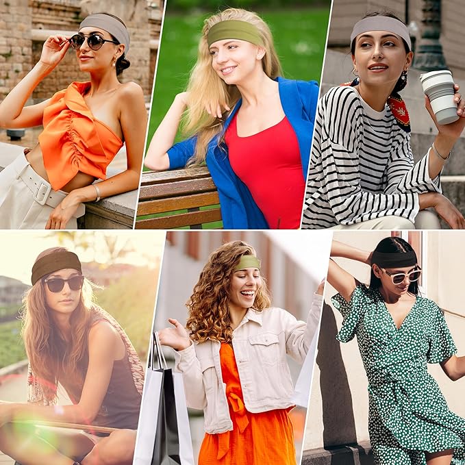 Headbands for Women, 8pcs Stretchy Non Slip Soft Cotton Cloth Hair Bands for Sports, Workout, Yoga and Running