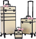 BYOOTIQUE Rolling Makeup Train Case on Wheels 3-Piece Hairdressing Brush Bags Cosmetology Art Deco Pastel