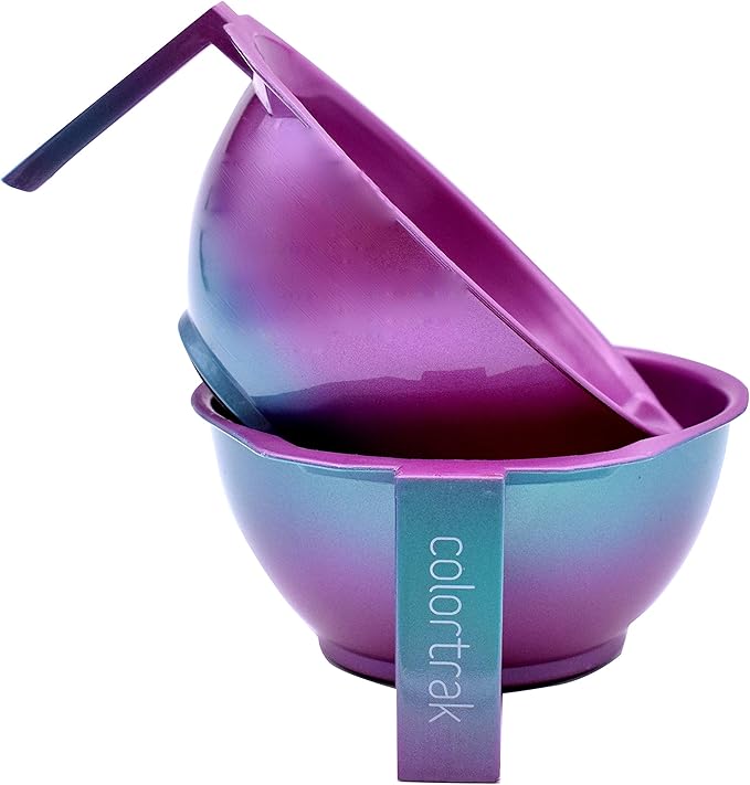 Colortrak SC Aurora Bowls, Stackable Color Bowls With Non-Slip Rubber Bottom, Easy-Pour Spout Lip, Shimmer Gradient Design, Color Grid With Milliliter Measurements, Pack of 2