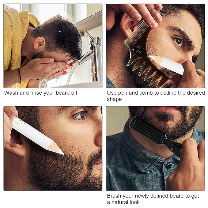 Beard Pencil, Premium Barber Pencil Beard Shaper with Built in Sharpener Hairline Razor Trace Pencils Beard Beard and Hairline, Professional Shaping Tool for Men (White)