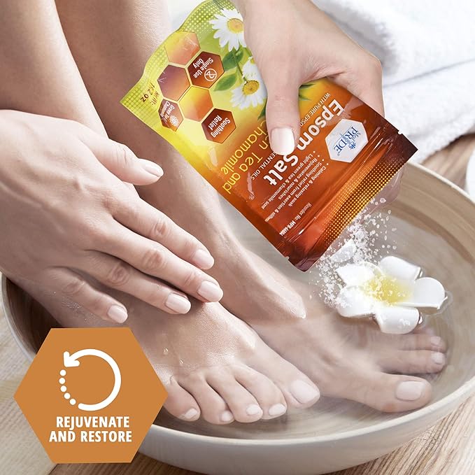 MED PRIDE Epsom Bath Salts 19.2oz, with Green Tea & Chamomile - Relaxing Foot Bath Salts for Soothing, Muscle Recovery & Relaxation - Soaking Salts