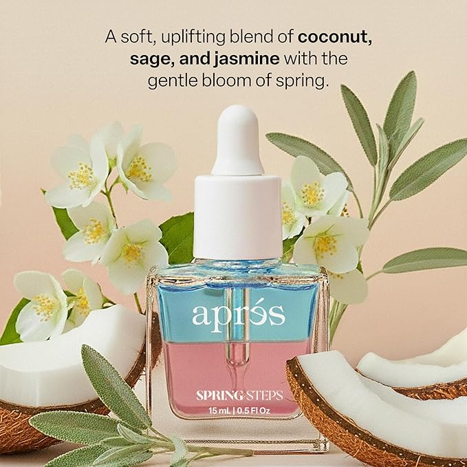 Apres Light & Shadow Cuticle Serum, Nourishing Blend of Almond and Jojoba Oil, Vitamin B and Turmeric, Cuticle Repair Oil 15 mL (15 ml, Spring Steps (Coconut, Sage, and Jasmine))