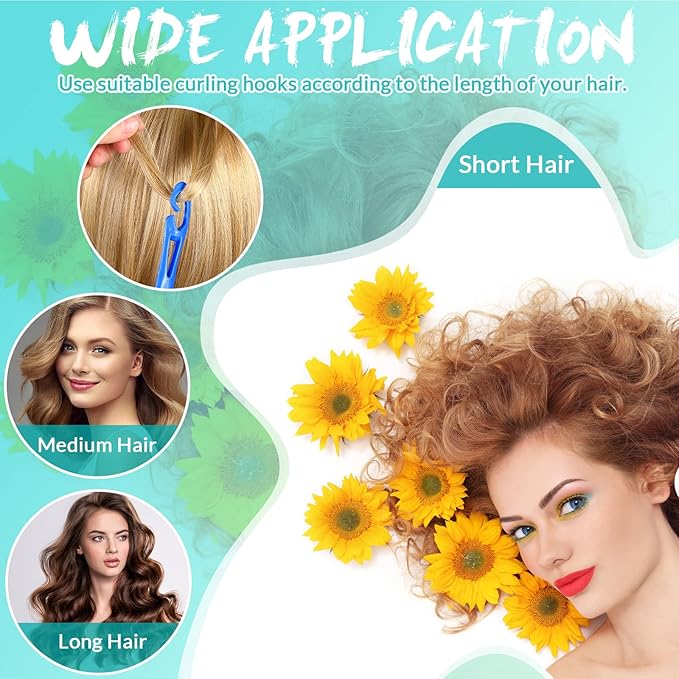 Yilloog 4 Pcs Heatless Curls Hook Spiral Curlers for Long Wave Styling Hair in 13. 8 and 22 Inch Lengths(Blue, Rose Red)