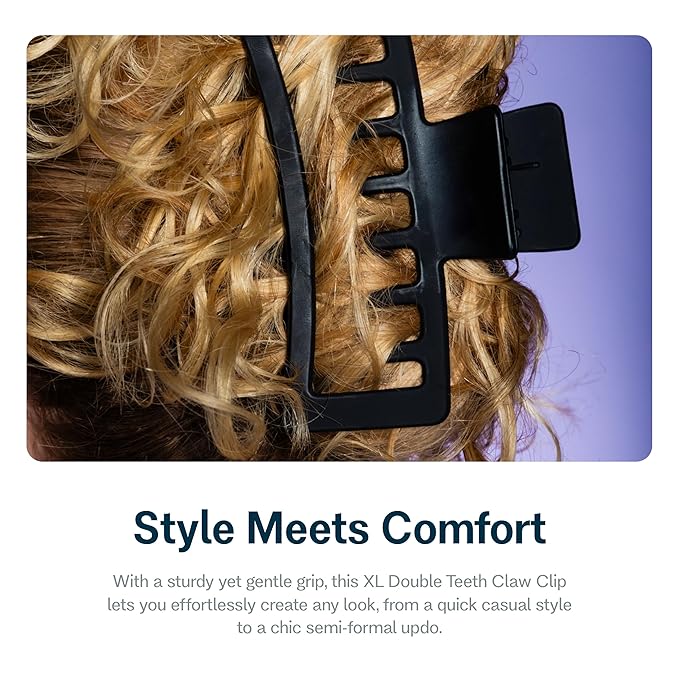 Gimme Beauty XL Rectangle Claw Clip Duo - Hair Clips with Velvet-Like Finish for All Hair Types - Non-Slip, Firm-Hold Daily Wear Accessory - Women’s Claw Clip Set - Black