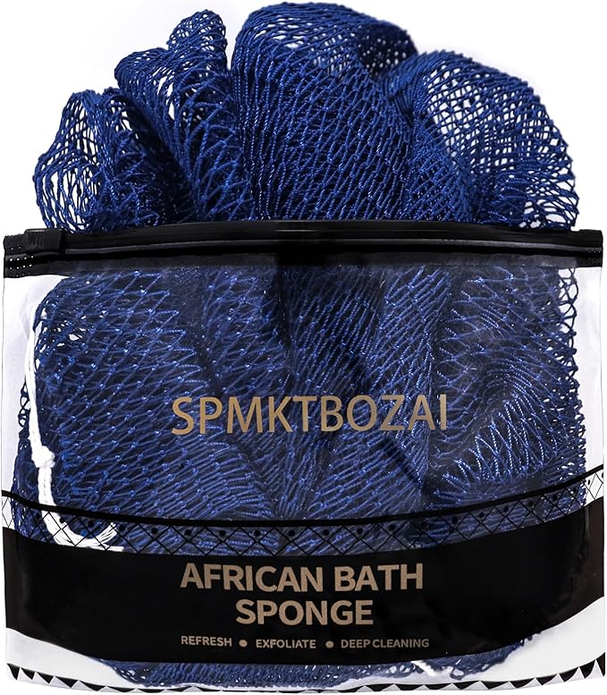 African Net Sponge Authentic, Loofah Exfoliating Body Scrubber Bath Sponge, African Exfoliating Net Sponge Back Scrubber Washcloth for Shower, Body Care Bathing Accessories (Blue)