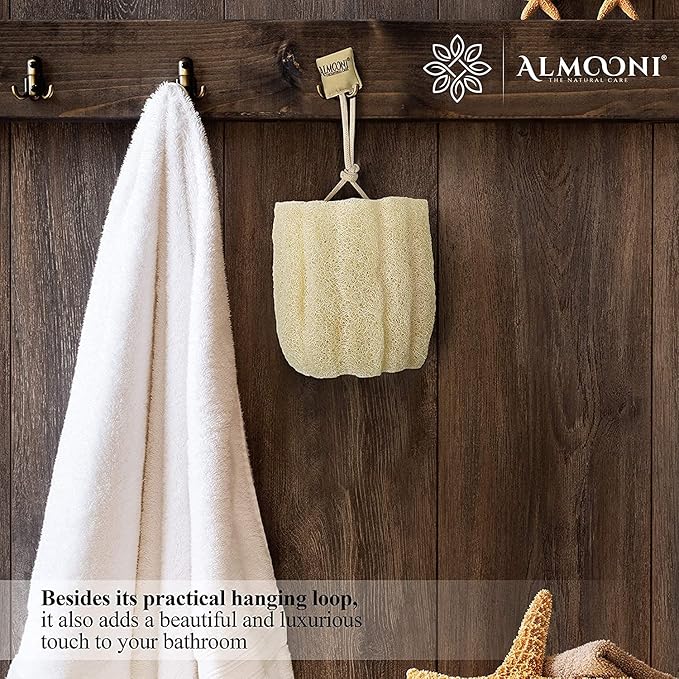 Almooni Egyptian Loofah Exfoliating Body Scrubber, Natural Real Egyptian Shower Loofah Sponge Body Scrubber for Women and Men, for Body and Face That Will Get You Clean - 2 Count (1 Pack)