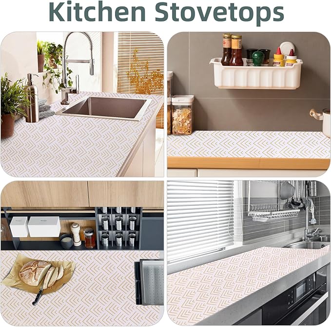 Shelf Liner for Kitchen Cabinets 12in x 10FT Non Adhesive Drawer Liner Non-Slip Thickened Shelf Liner Paper Strong Easy to Clean for Tool Box Refrigerator with Knife and Tape Measure, Gold Arrow