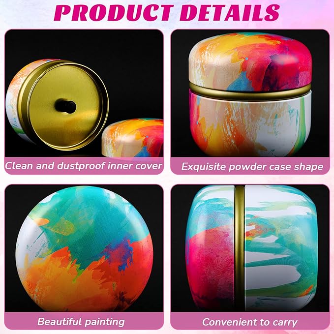 Body Powder Case with Powder Puff Powder Container Tea Canister for Baby and Adult Body Talcum Powder Tea Box (Rainbow)